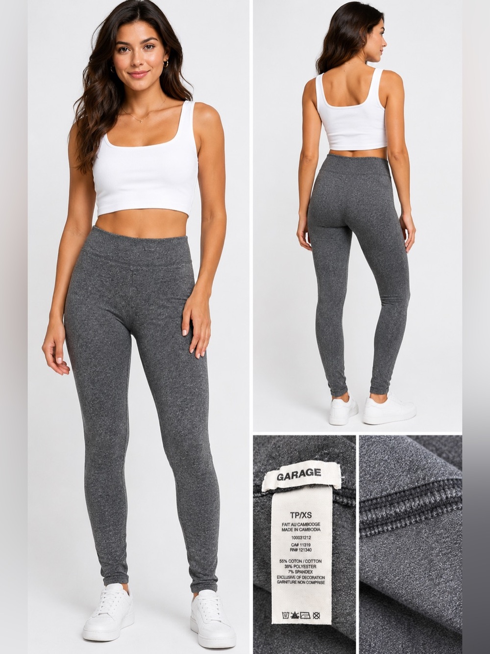 Garage Gray Heather Leggings Women’s Cotton Blend Stretch Full Length XS